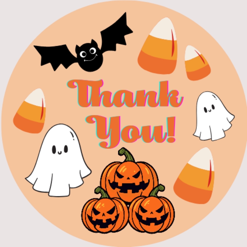 ♥️ 5x25 / 60 HALLOWEEN Thank You Stickers 1.5"